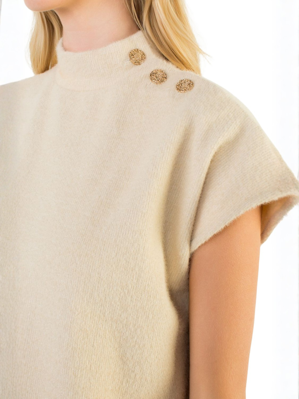 Button Detail Short Sleeve Suede Top_THML_THS1819