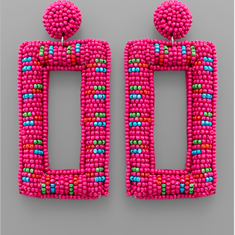 Fuchsia Bead Rectangle Earrings