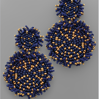 Navy/WG Beaded Double Disc Earrings
