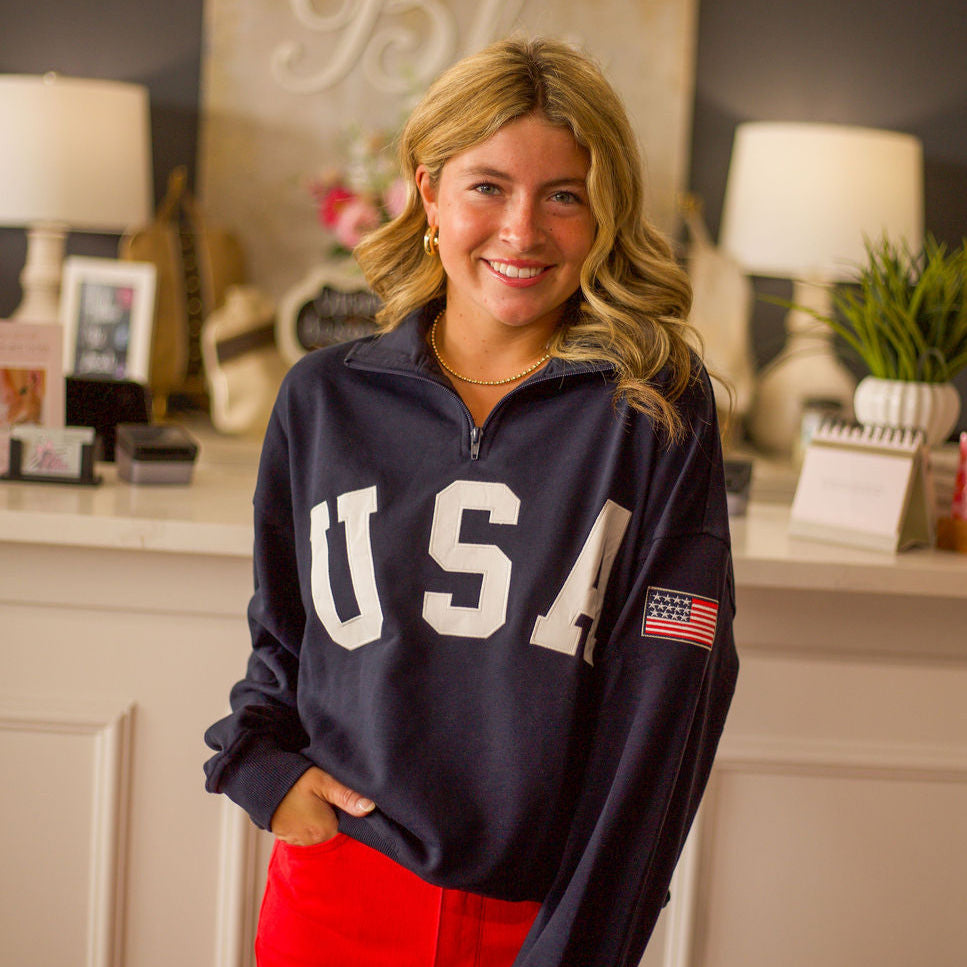 Patriotic Contrast Half Zip Sweatshirt