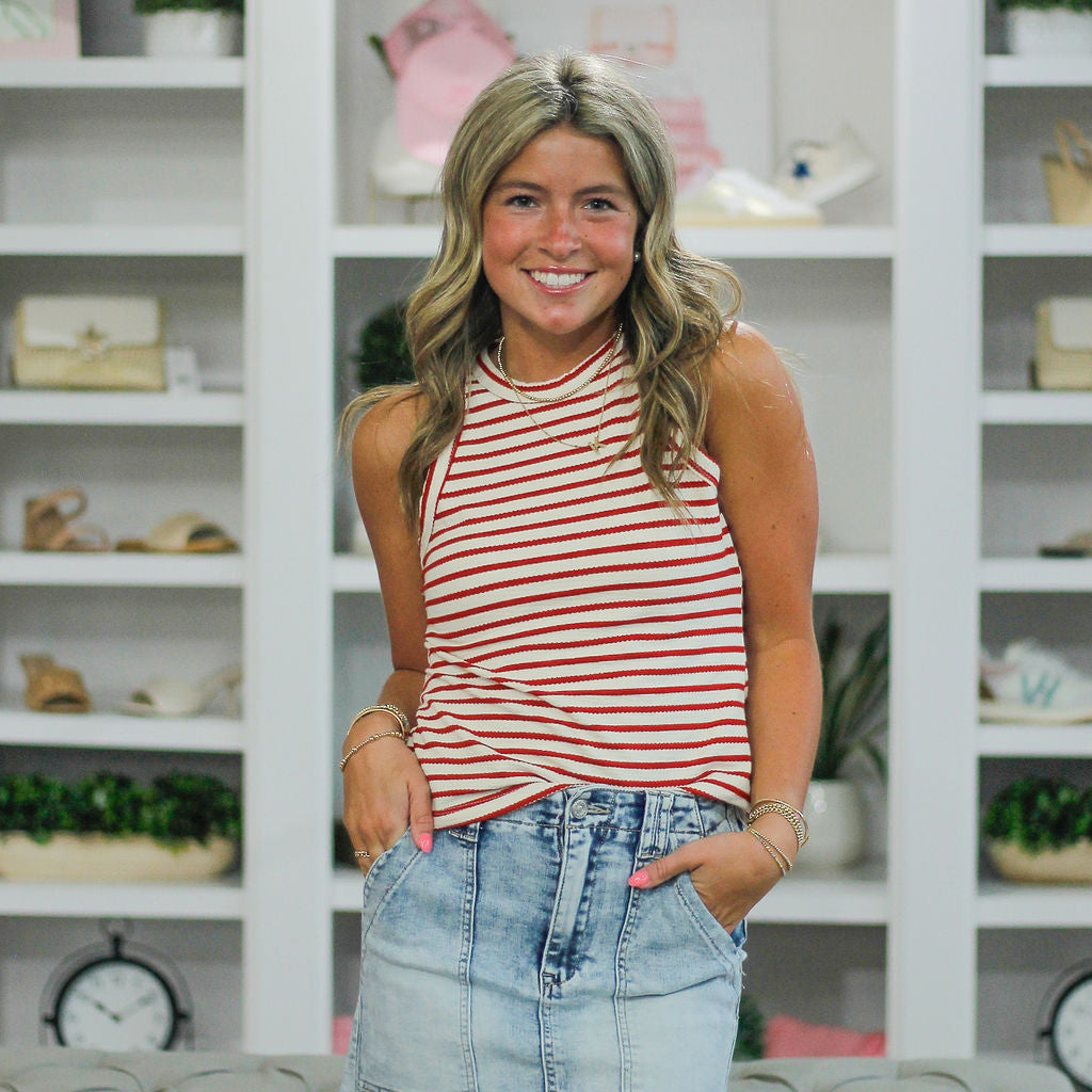 Red & Cream Striped Tank