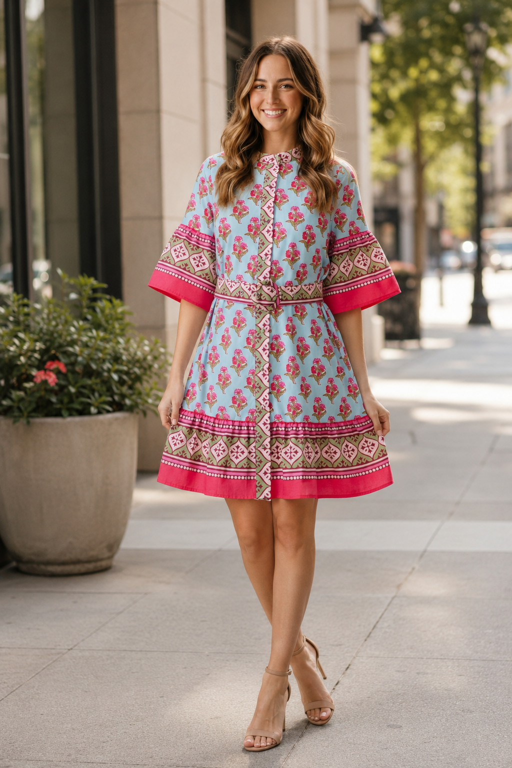 Printed_Belted_Mini_Dress_With_Contrast_Border_TCEC_CD06716_MULTI_S_1