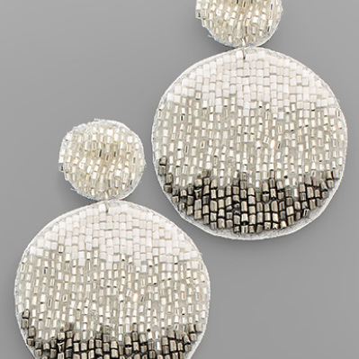 White Tritone Bead Disk Earrings