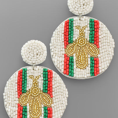White/Multi Bee & Stripe Beaded Earrings