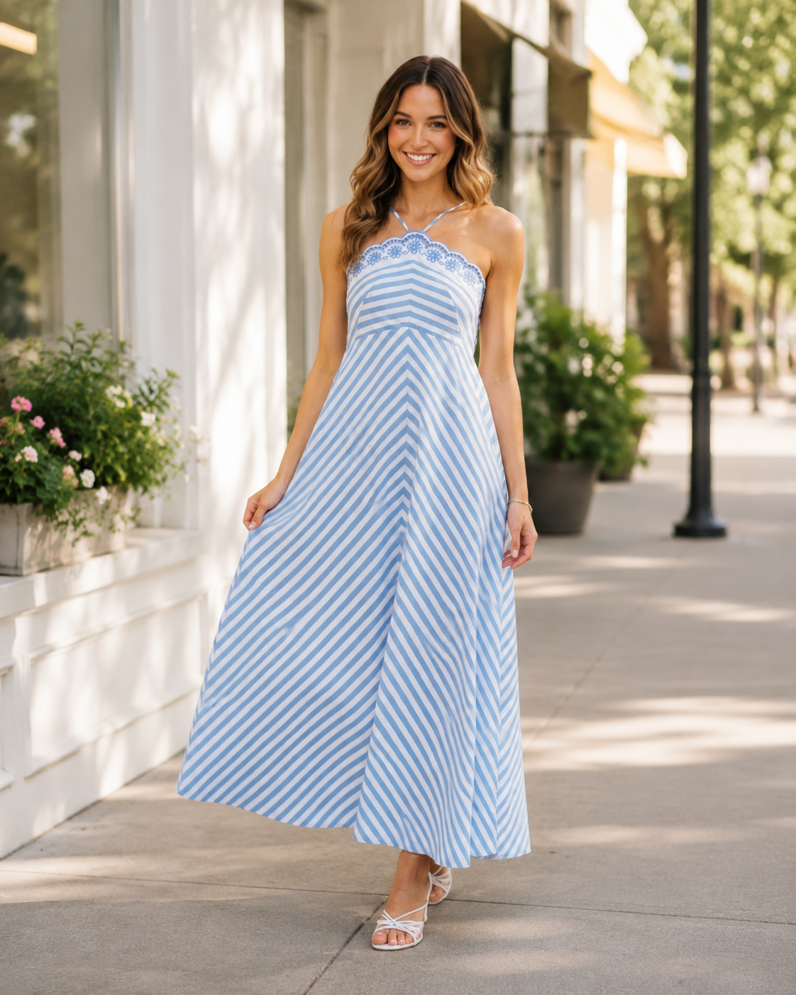 Striped-Sleeveless-Halter-Neck-Midi-Entro-D30522-1