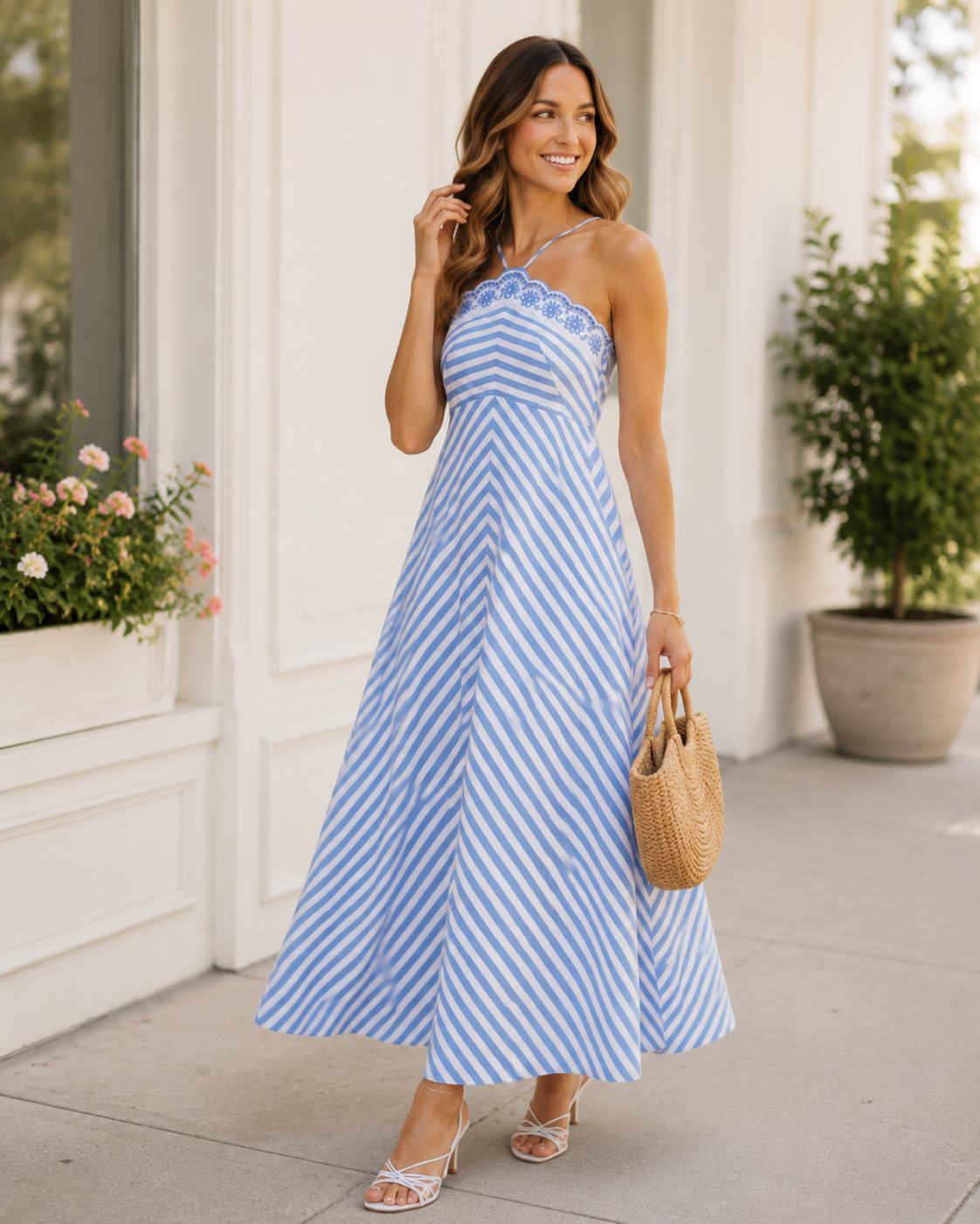Striped-Sleeveless-Halter-Neck-Midi-Entro-D30522-1