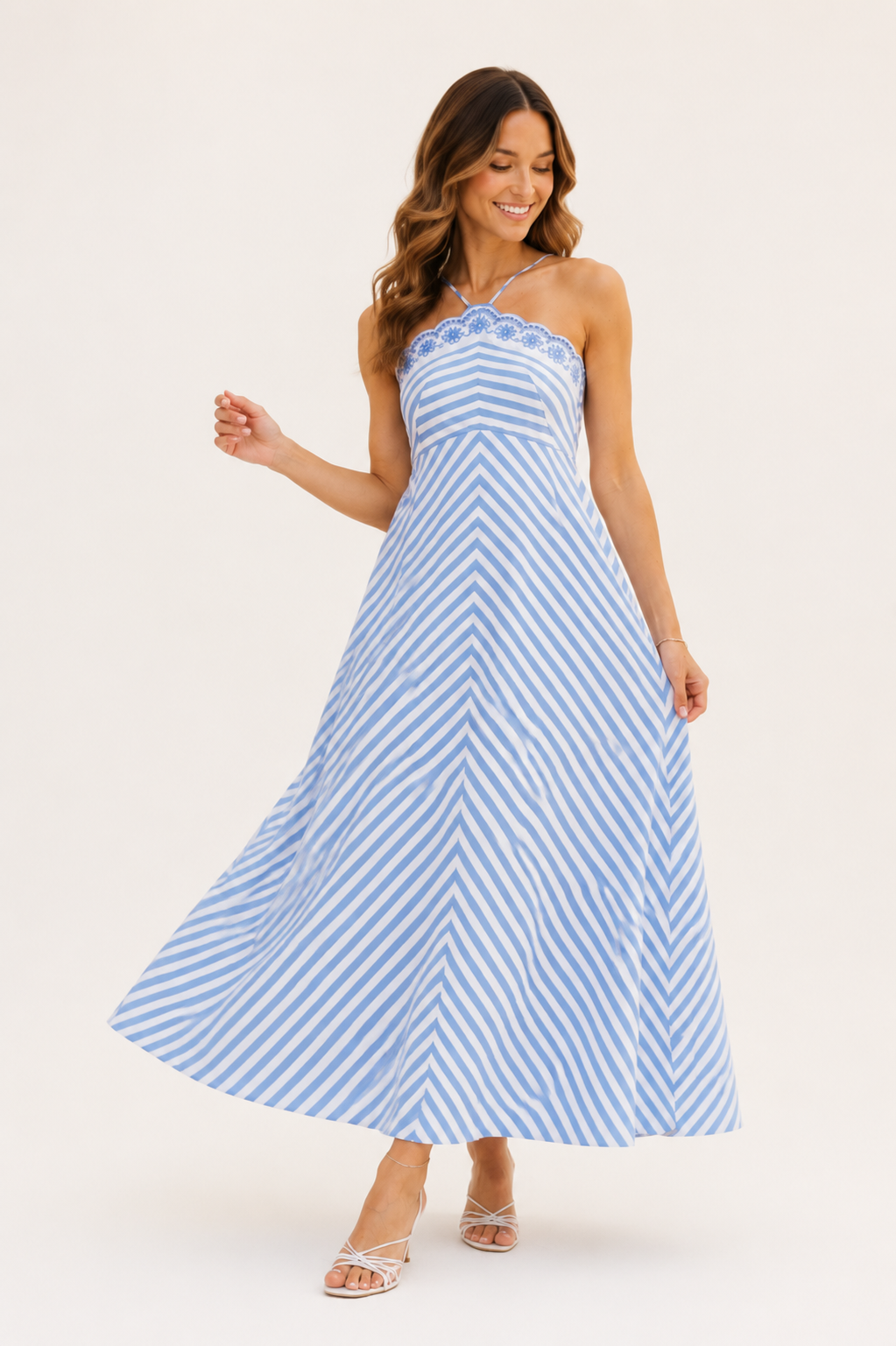 Striped-Sleeveless-Halter-Neck-Midi-Entro-D30522-1