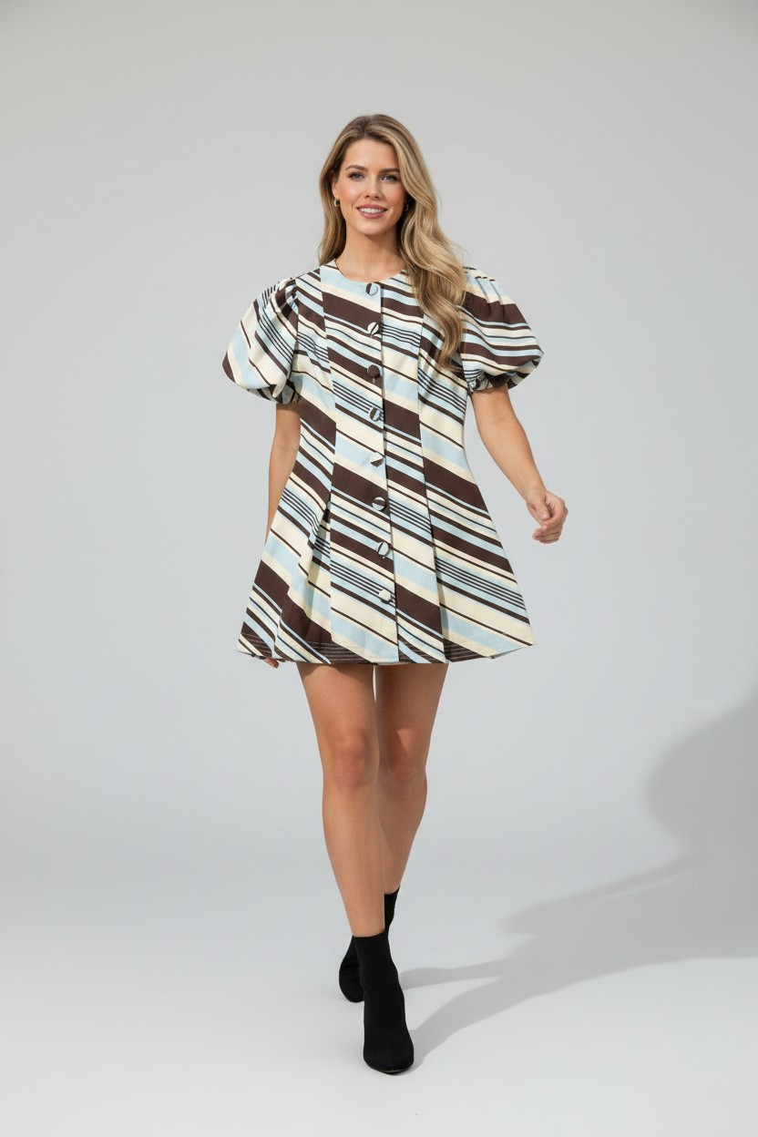 Striped_Puff_Sleeve_Button_Front_Dress_Pretty_Follies_CD07255_BRN_S_4
