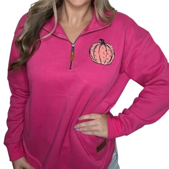 Fall Quarter Zip Pullover Polka Dot Pumpkin Patch