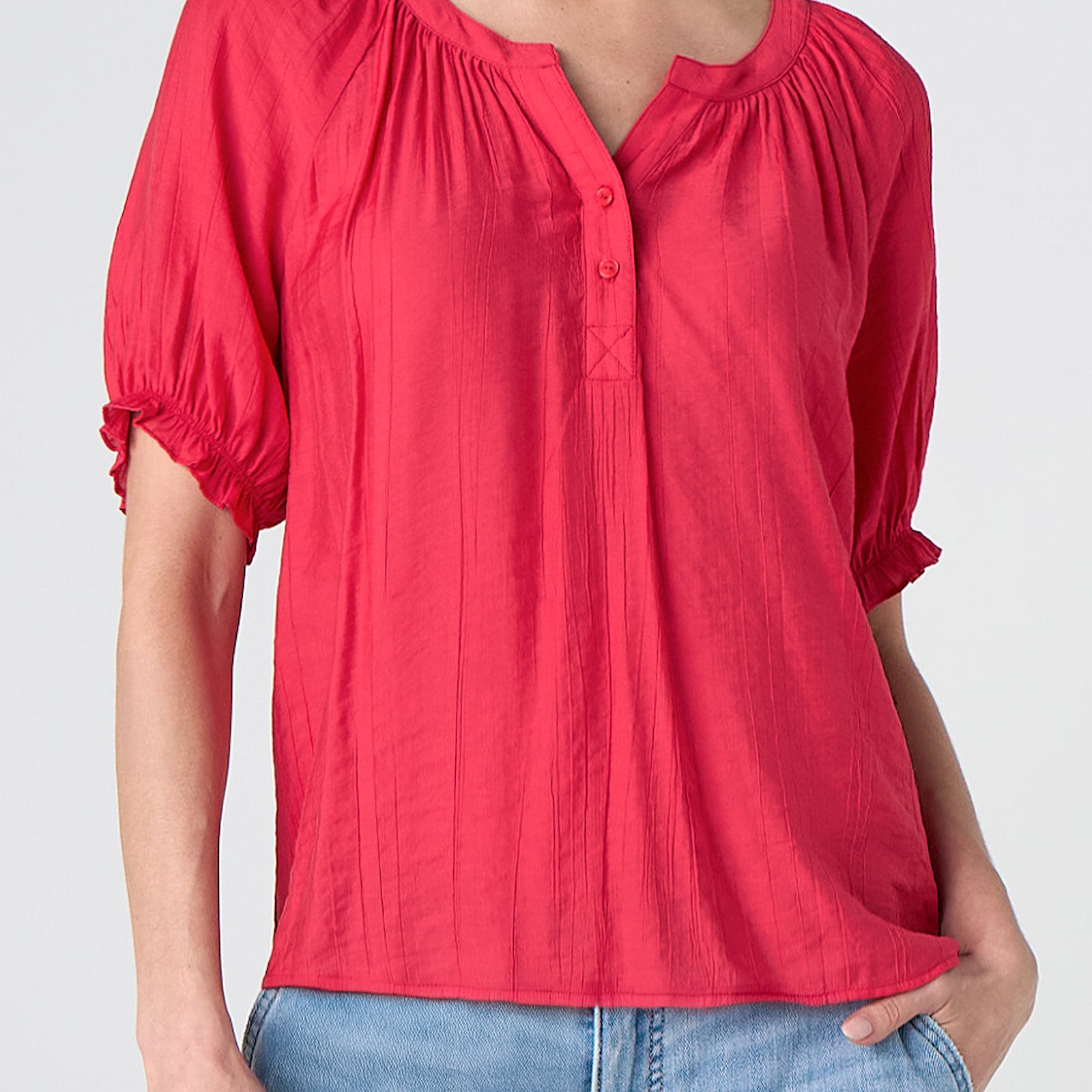 Short Sleeve Half Placket Woven Blouse