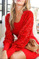 Sequin Contrast Sleeve Square Neck Bodycon Dress
