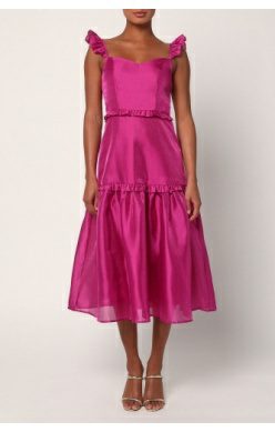 magenta midi dress Effervescent Aesthetic Magenta Tiered Ruffled Midi Dress