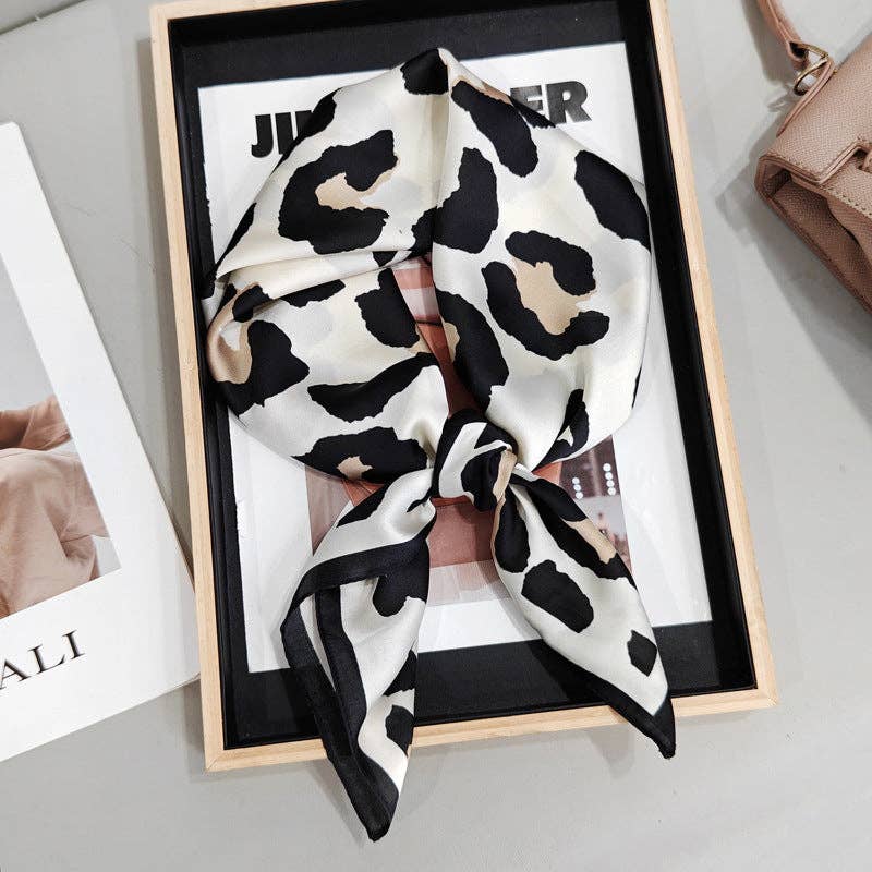 Leopard Splicing Print Square Satin Scarf