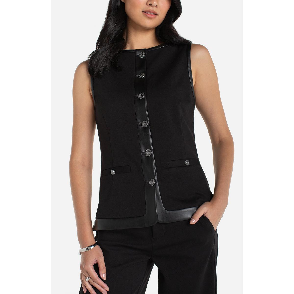 Faux Leather Trim Vest