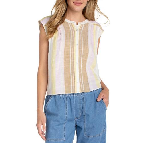 Dolman Button Front Woven Sleeveless Blouse