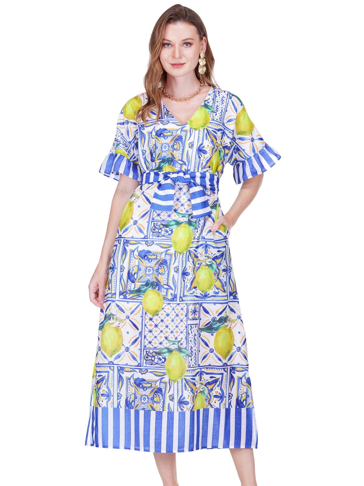 V-Neck Side Slit Midi Dress