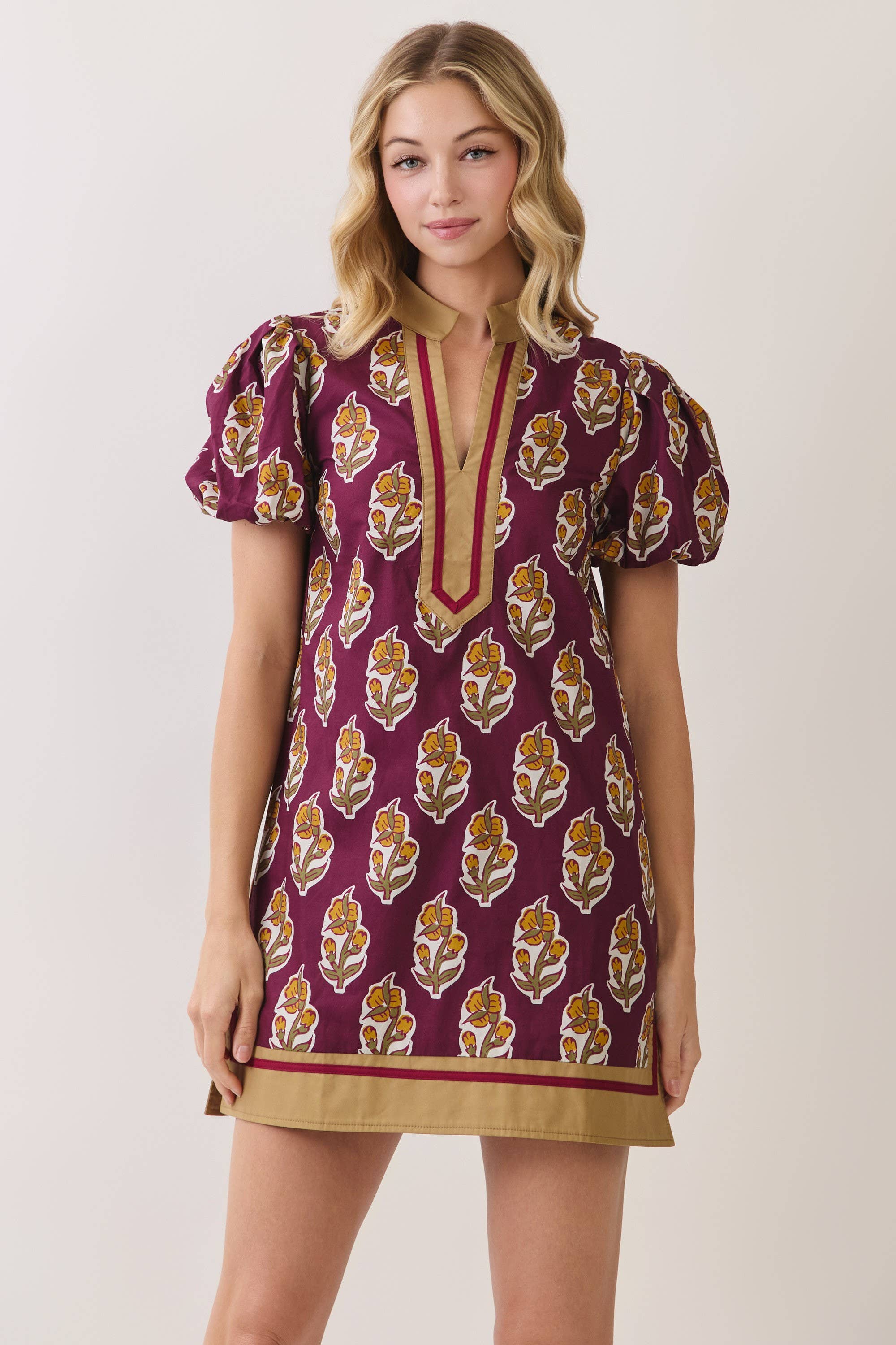 Floral Print Puff Sleeve Mini Dress