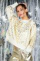 Foil Leopard Print Crew Neck Knitted Sweater Top