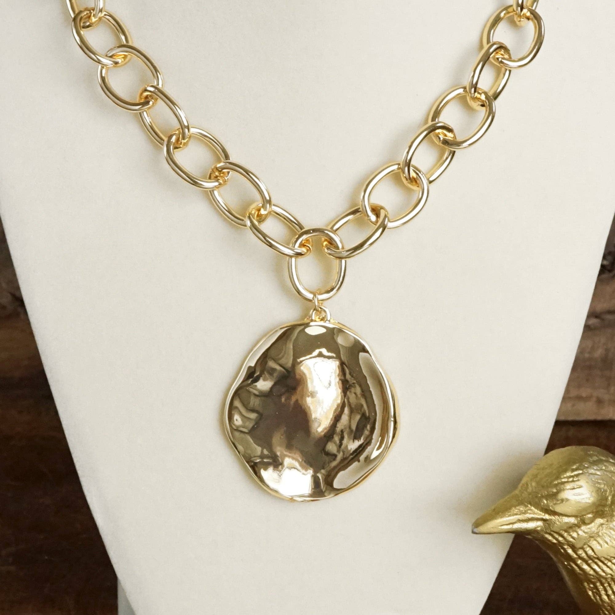Chunky Chain and Hammered Disc Statement Necklace
