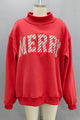 'MERRY' Embroidered Mock Neck Sweatshirt