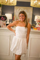 Cotton Bubble Hem Mini Dress (white & red)