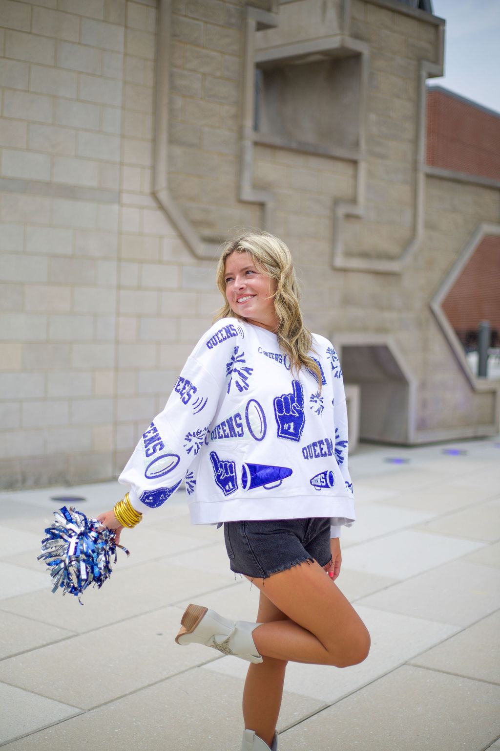 Queen of Sparkles Royal White Cheers Queen Icon Sweatshirt XS