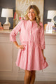 3/4 Sleeve Striped Button Up Dress