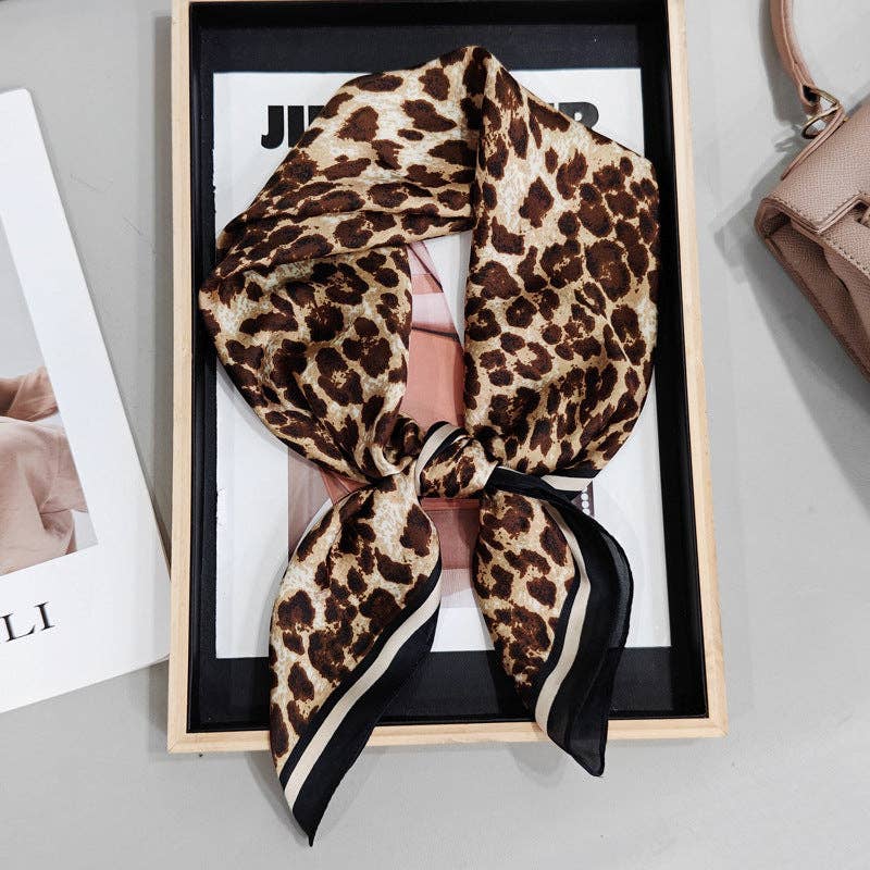 Leopard Splicing Print Square Satin Scarf