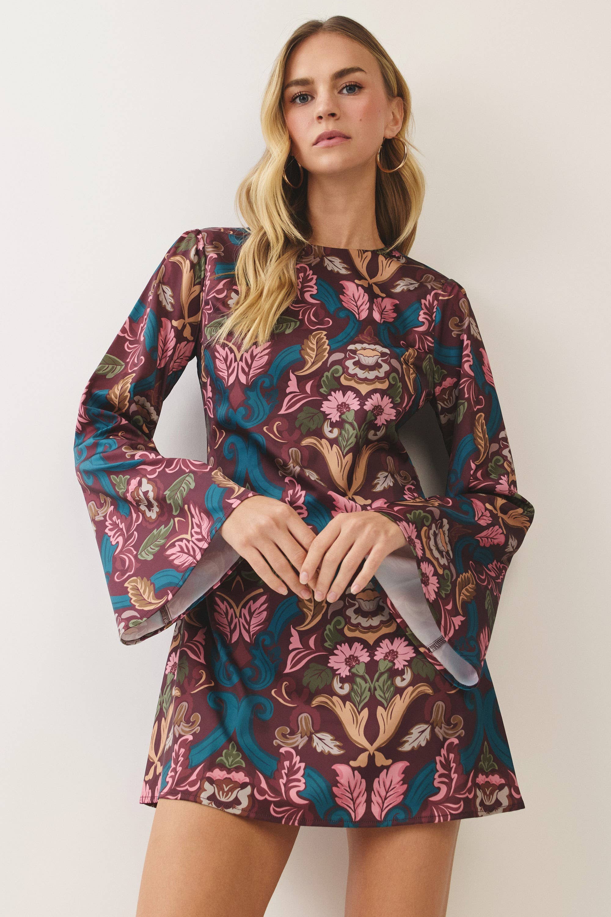 Floral Bell Sleeve Mini Dress