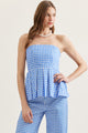 Checkered Strapless Peplum Top