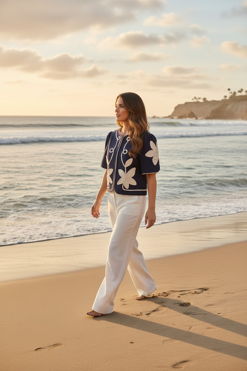 Floral_Applique_Puff_Sleeve_Jacket_Top_Pretty_Follies_CT9839_NVY_S_3