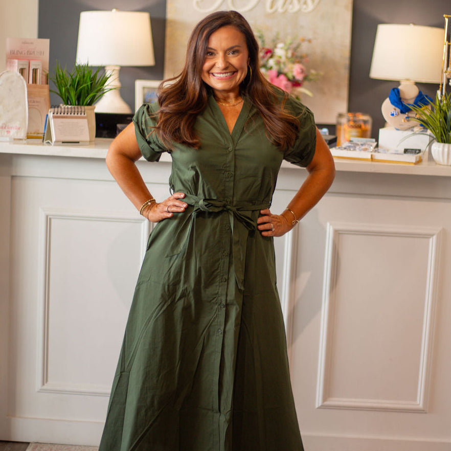 Short Sleeve Collared Button Midi Dress Bliss on Brannon Short Sleeve Collared Button Midi Dress Bliss on Brannon