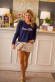 V neck embroidered sweater with script (Lake Life)