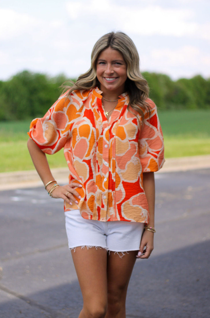 Abstract Creamsicle Top