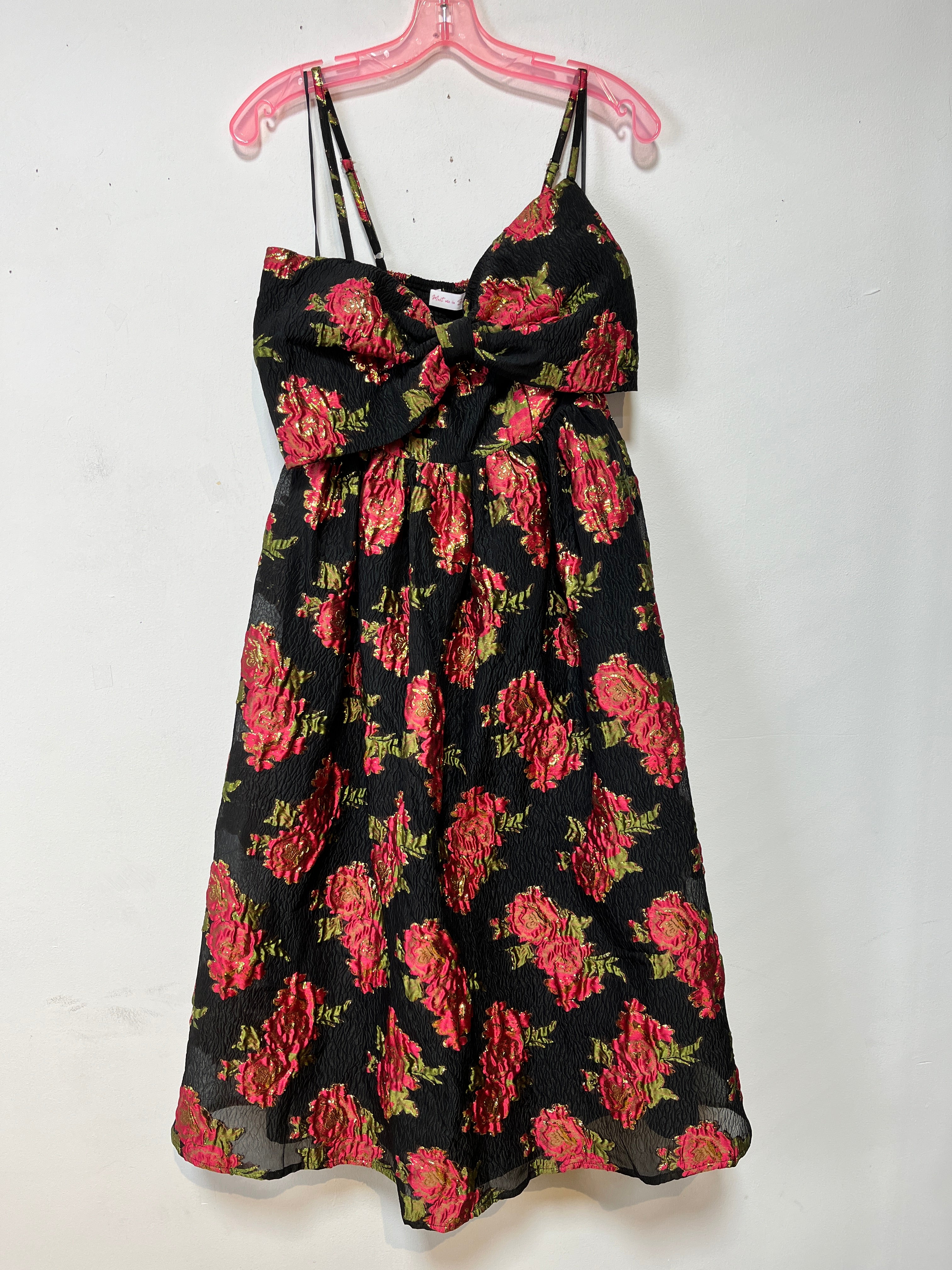 Scarlet Blossom Noir Bow Midi Dress