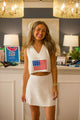 Flag Print Cropped Top And Mini Skirt Sweater Set