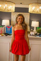 Cotton Bubble Hem Mini Dress (white & red)