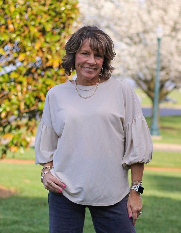 Bubble Sleeve Rayon Top (Two Colors Available)