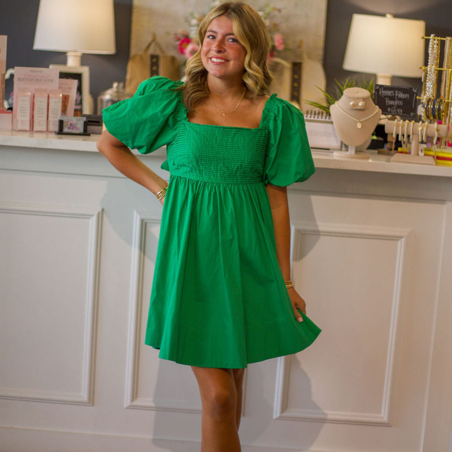 Ruffle Square A-line Cotton Midi Dresses Kelly Green / M Ruffle Square A-line Cotton Midi Dresses Kelly Green / M