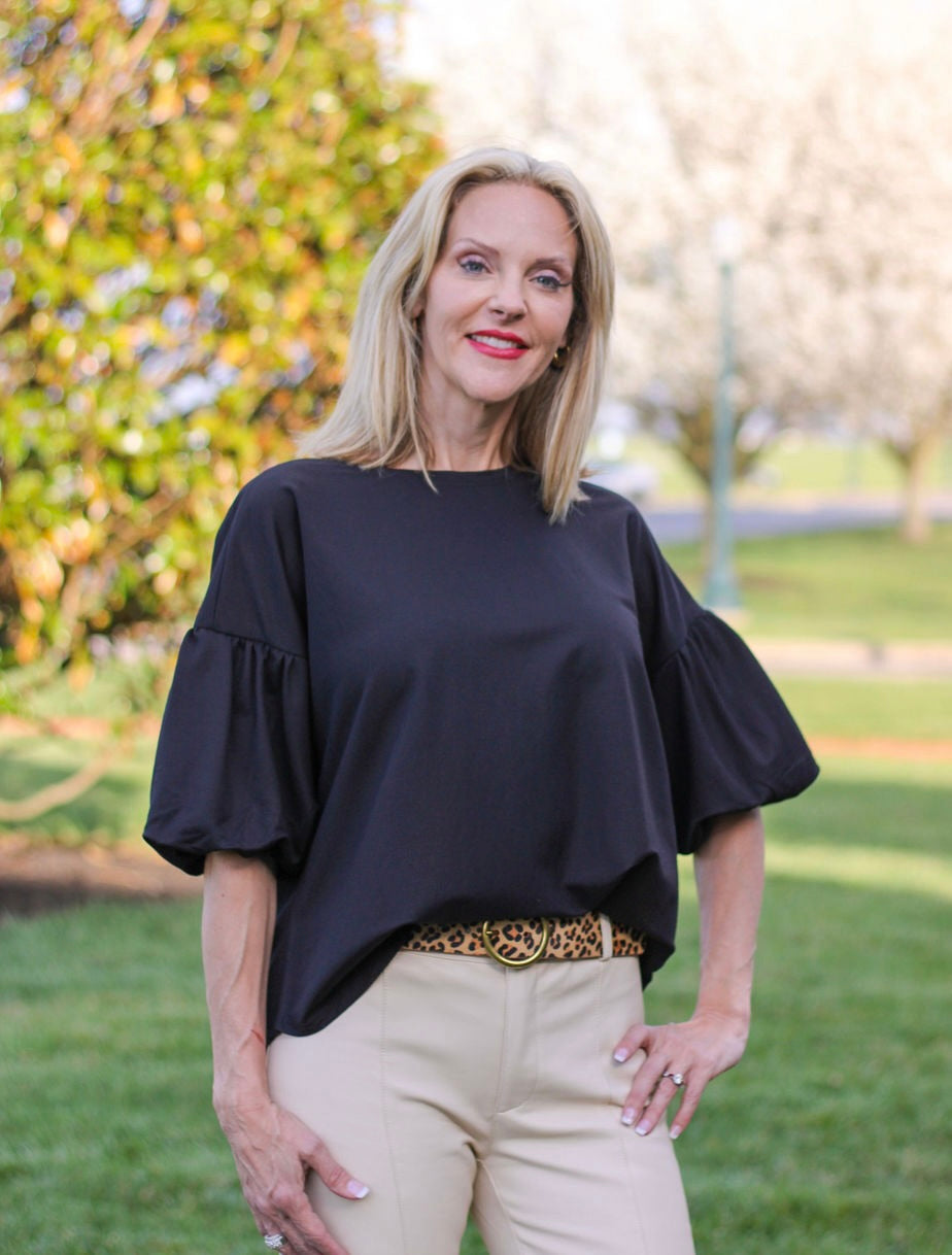 Bubble Sleeve Rayon Top (Two Colors Available)