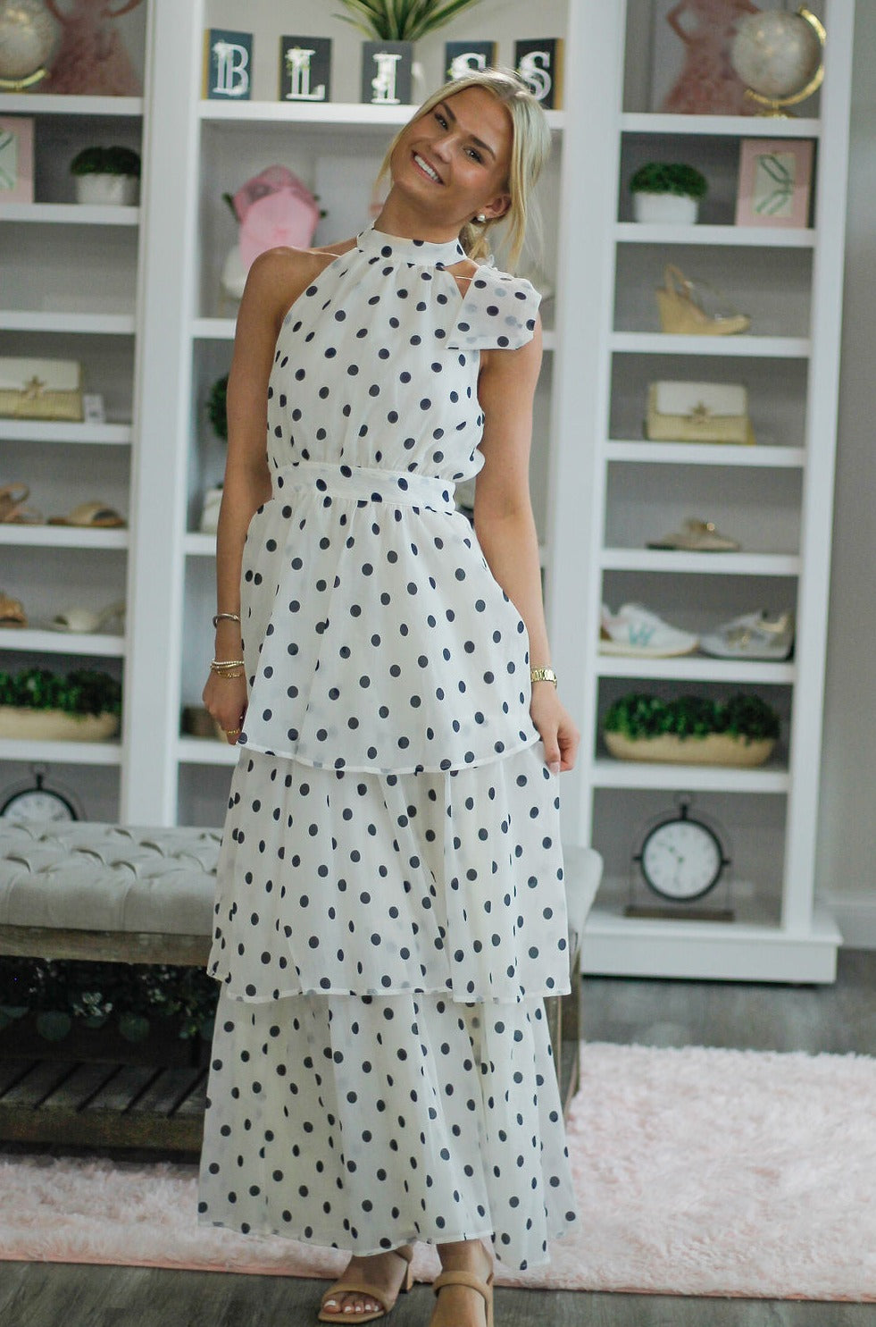 Ivory with Black Polka Dot Tiered Dress Bliss on Brannon Ivory with Black Polka Dot Tiered Dress Bliss on Brannon