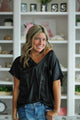 V-Neck Chest Pocket Detail Satin Blouse Top