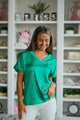 V-Neck Chest Pocket Detail Satin Blouse Top