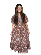 Puff Sleeve Floral Detailed Midi Dress_THML_SRT1981