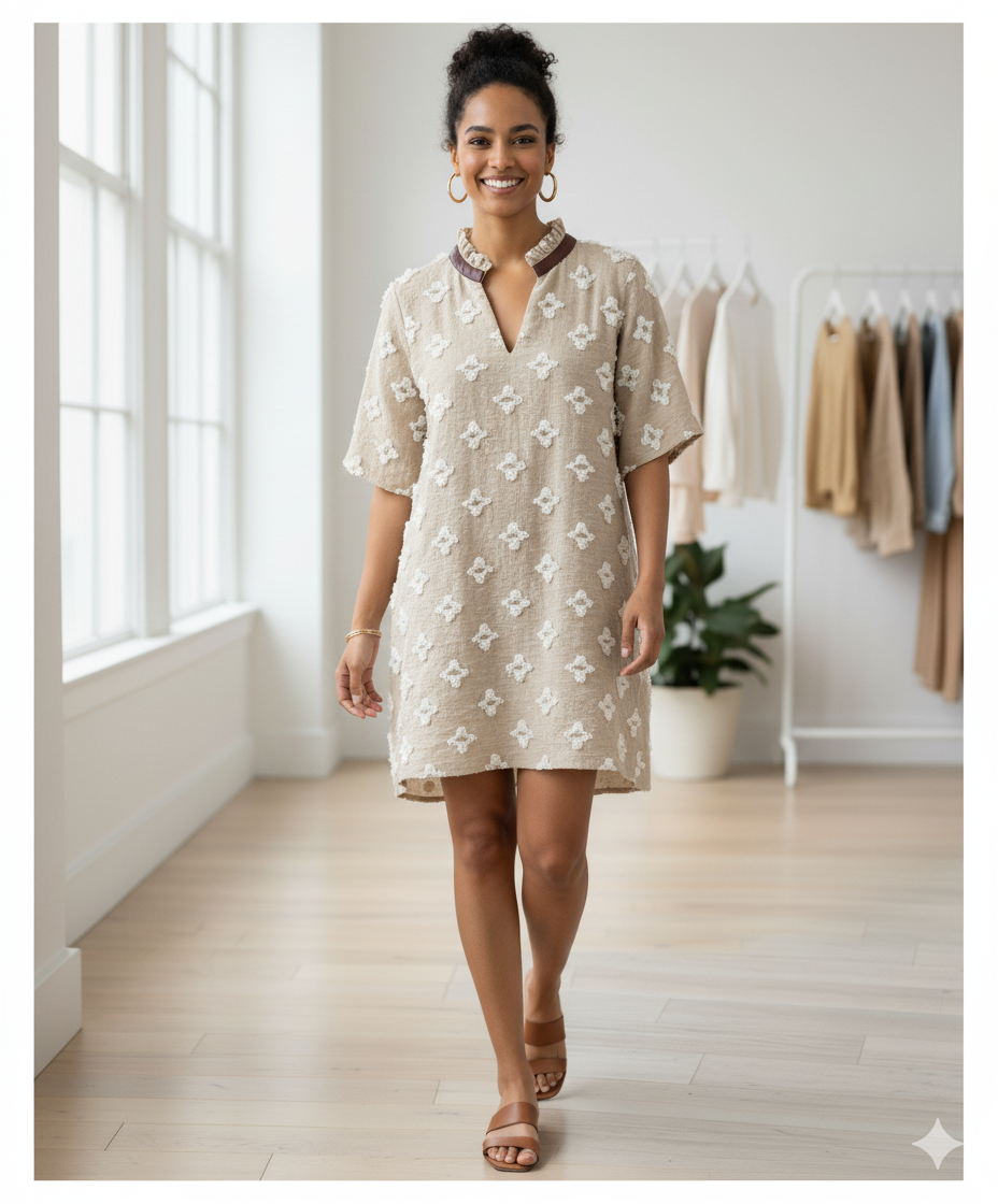 Short Sleeve Detailed Dress_THML_WCT3258