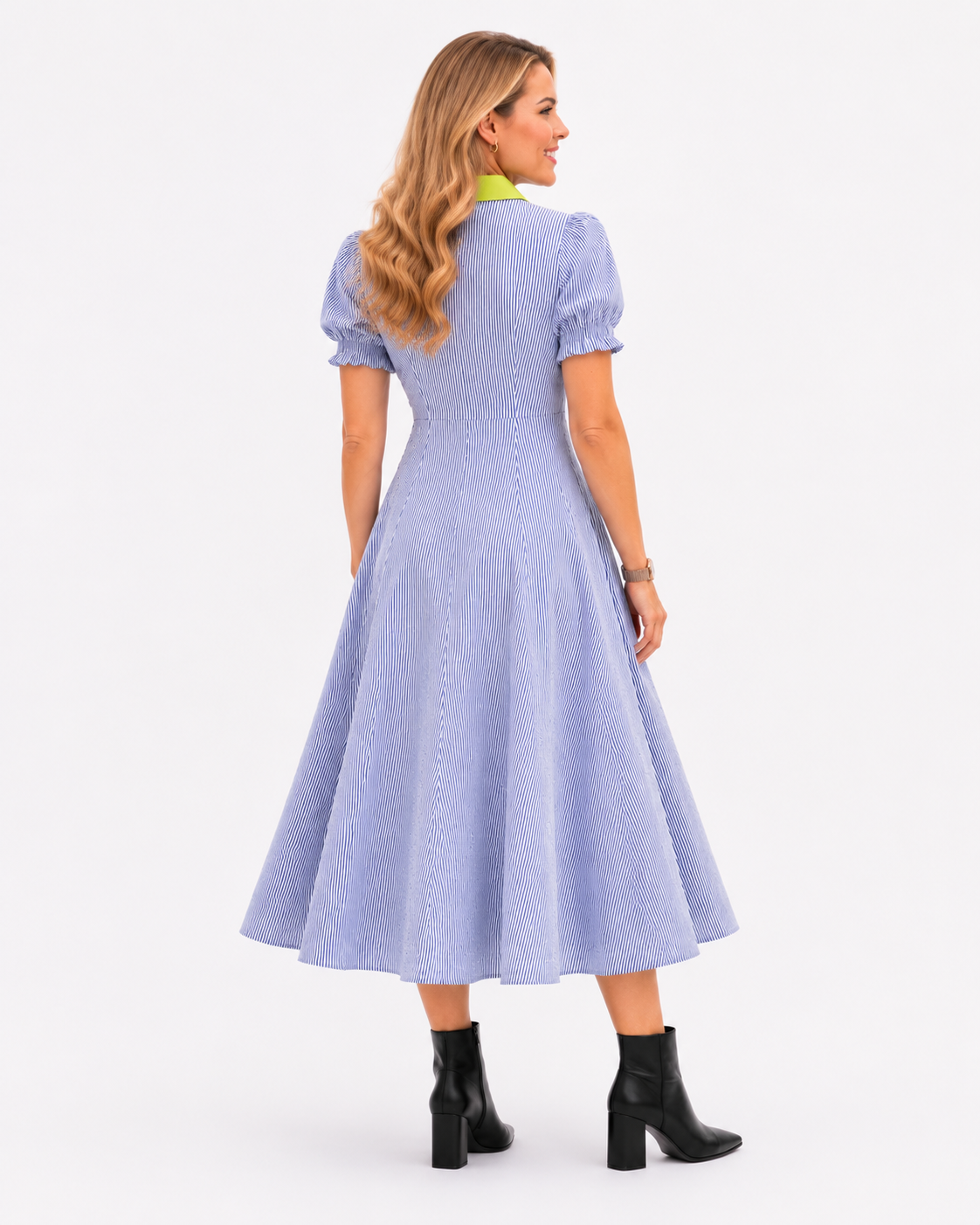 Stripe_Print_Short_Puff_Sleeve_Midi_Dress_Entro_D30453_S_2