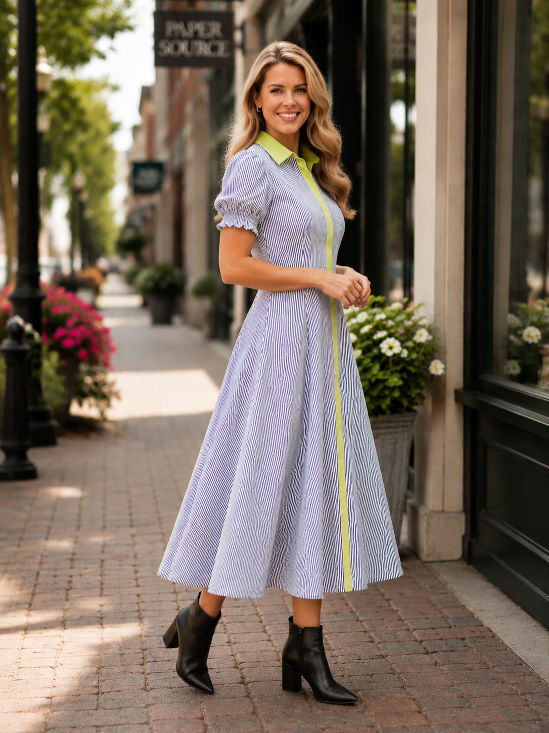 Stripe_Print_Short_Puff_Sleeve_Midi_Dress_Entro_D30453_S_3
