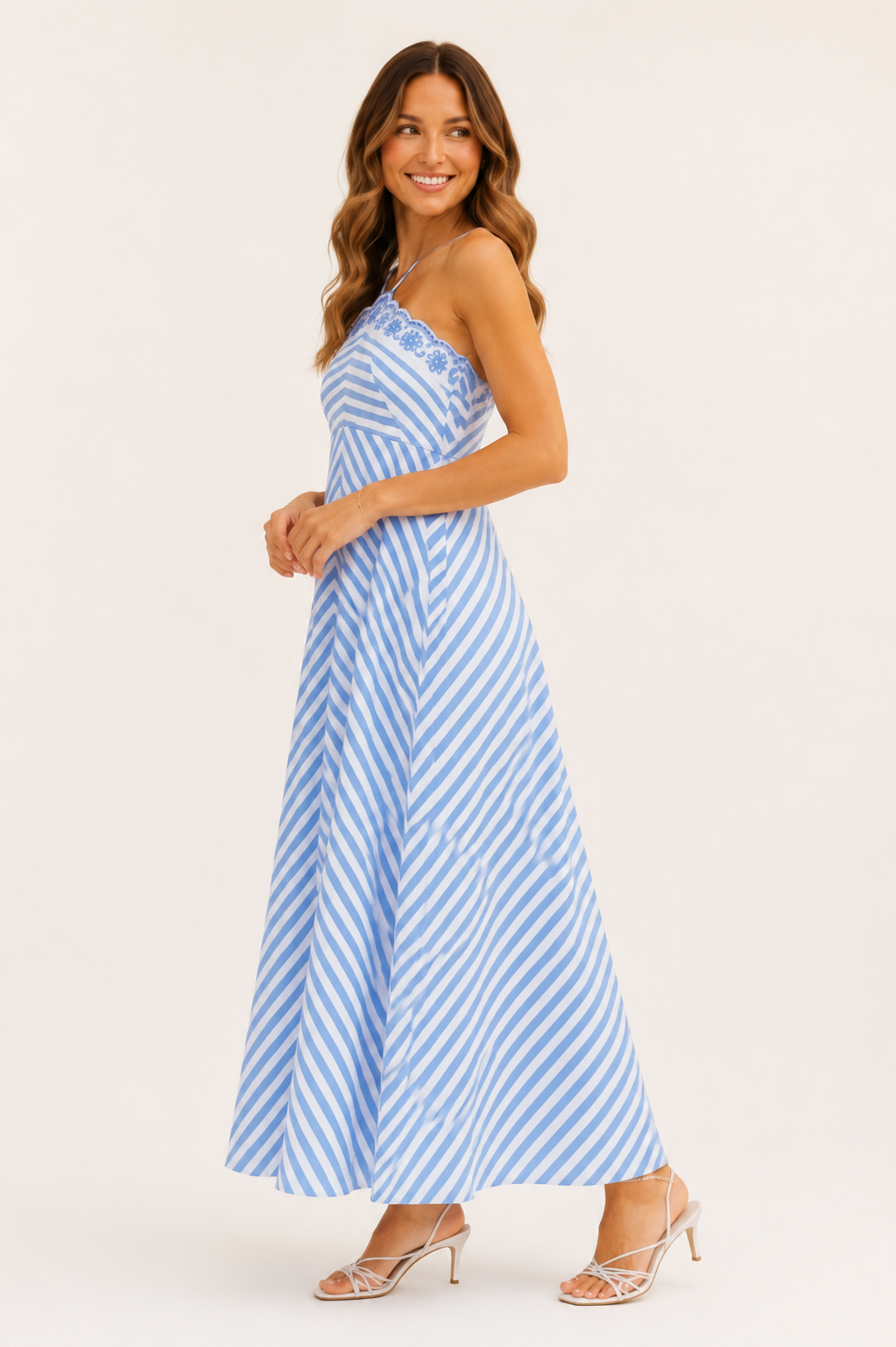 Striped-Sleeveless-Halter-Neck-Midi-Entro-D30522-1