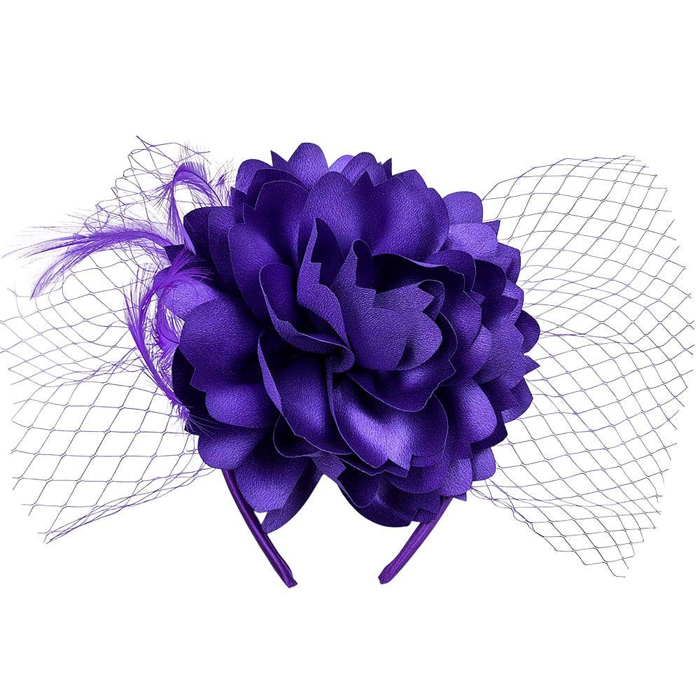 Side Mesh Silky Flower Feather Gatsby Fascinator Hat