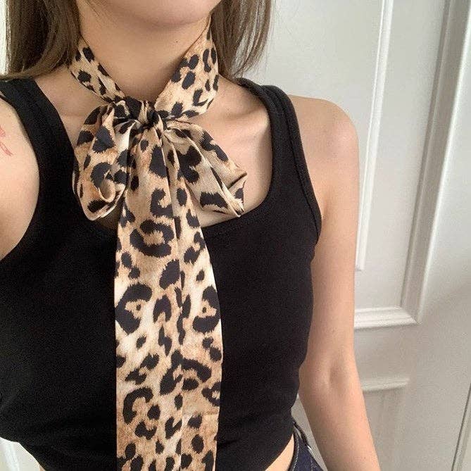 Vintage Leopard Print Waist Belt Silk Scarf